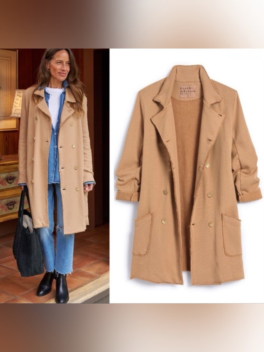NWOT Frank & Eileen Belfast Camel Triple Fleece Trench Coat